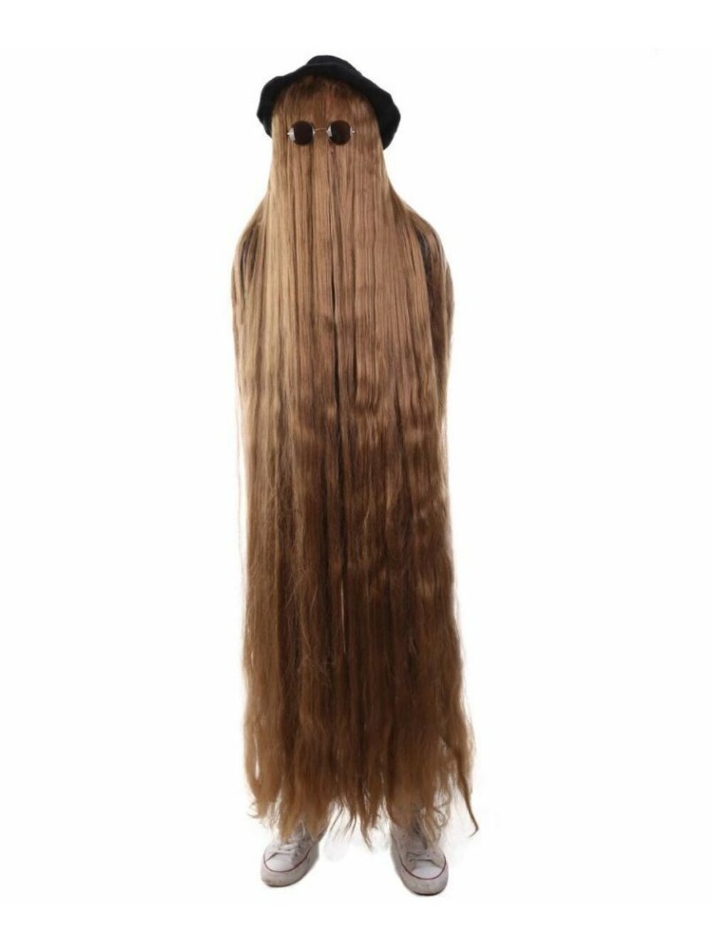 Cousin Itt Inspired Costume Adult Addams Family Wig Hat Glasses Set